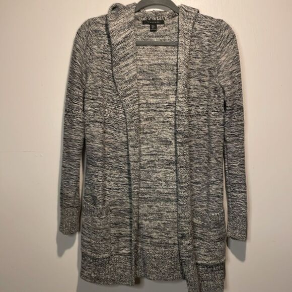 Tahari- Marled Knit Hooded Longline Open-Front Cardigan in Grey- Size S - Picture 1 of 8